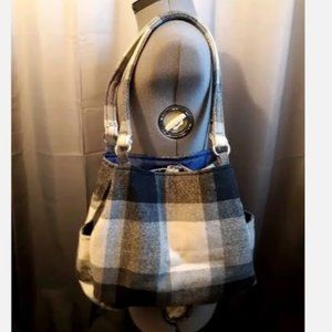 Classic Plaid Wool Handbag Purse Shoulder bag Satchel Gray Black Ivory Blue Med